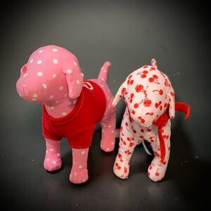 Victoria's Secret PINK Cherry Bow Peace Love Plush Dog Collectible Lot of 2